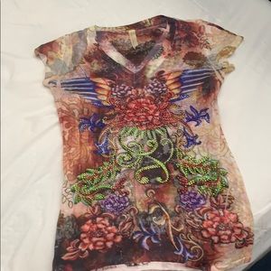 Small multi colored T-shirt with beading detail